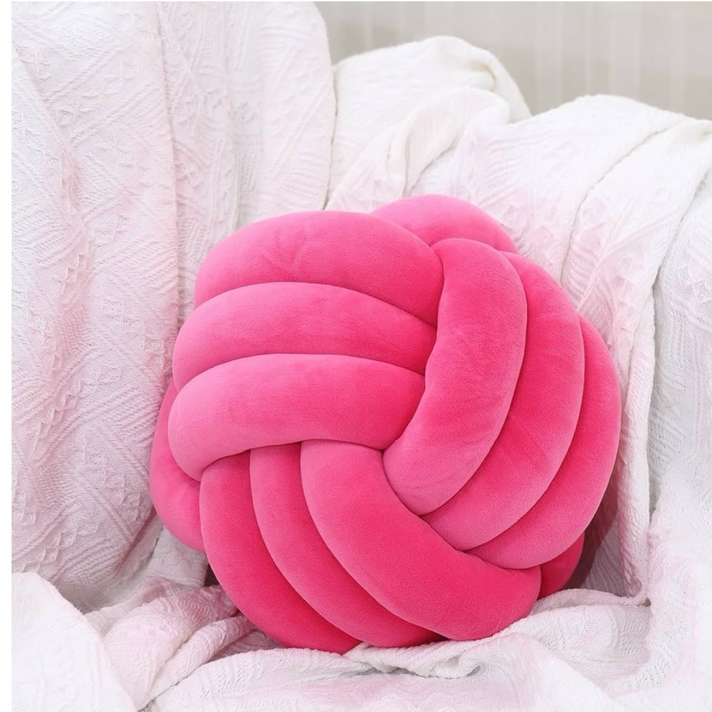 Soft Knot Ball,Round Throw Pillow Cushion Home Plush 11”Hot Pink New